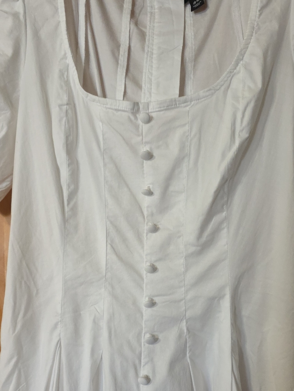 Scooped White Puff-Sleeve Button-Front Mini Dress - Picture 4 of 9
